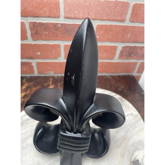 Vintage Black Fleur De Lis Statue Bookend Heavy Wood French Decor 9.5" Gothic - Picture 4 of 6
